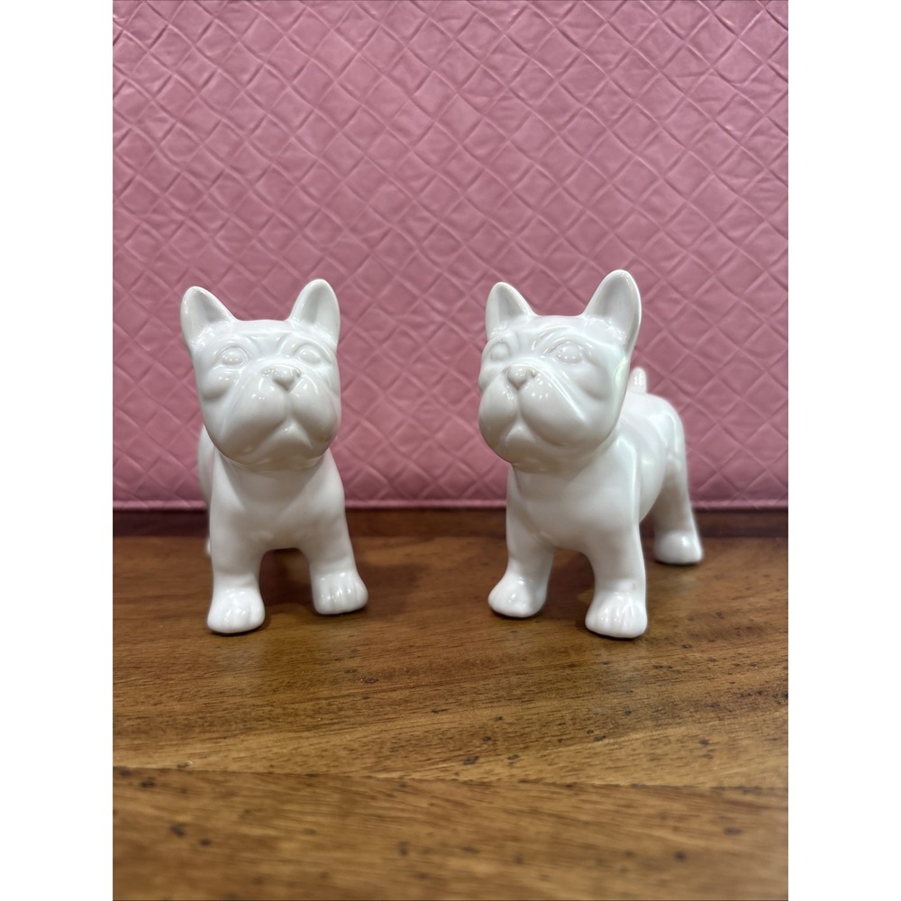 French Bulldog Stoneware Glazed White Salt Pepper Shakers